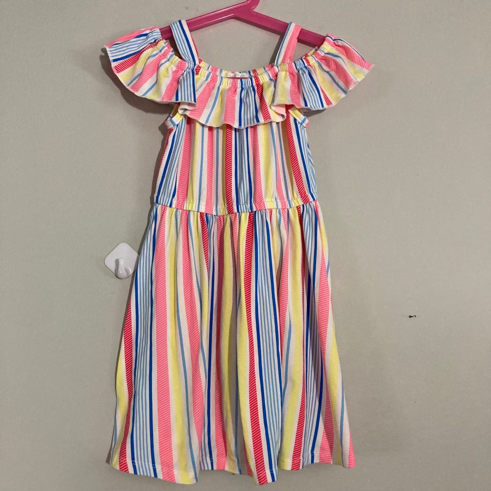 Forever Me Striped Cold Shoulder Ruffle Dress Toddler Girls 3T Multi Color